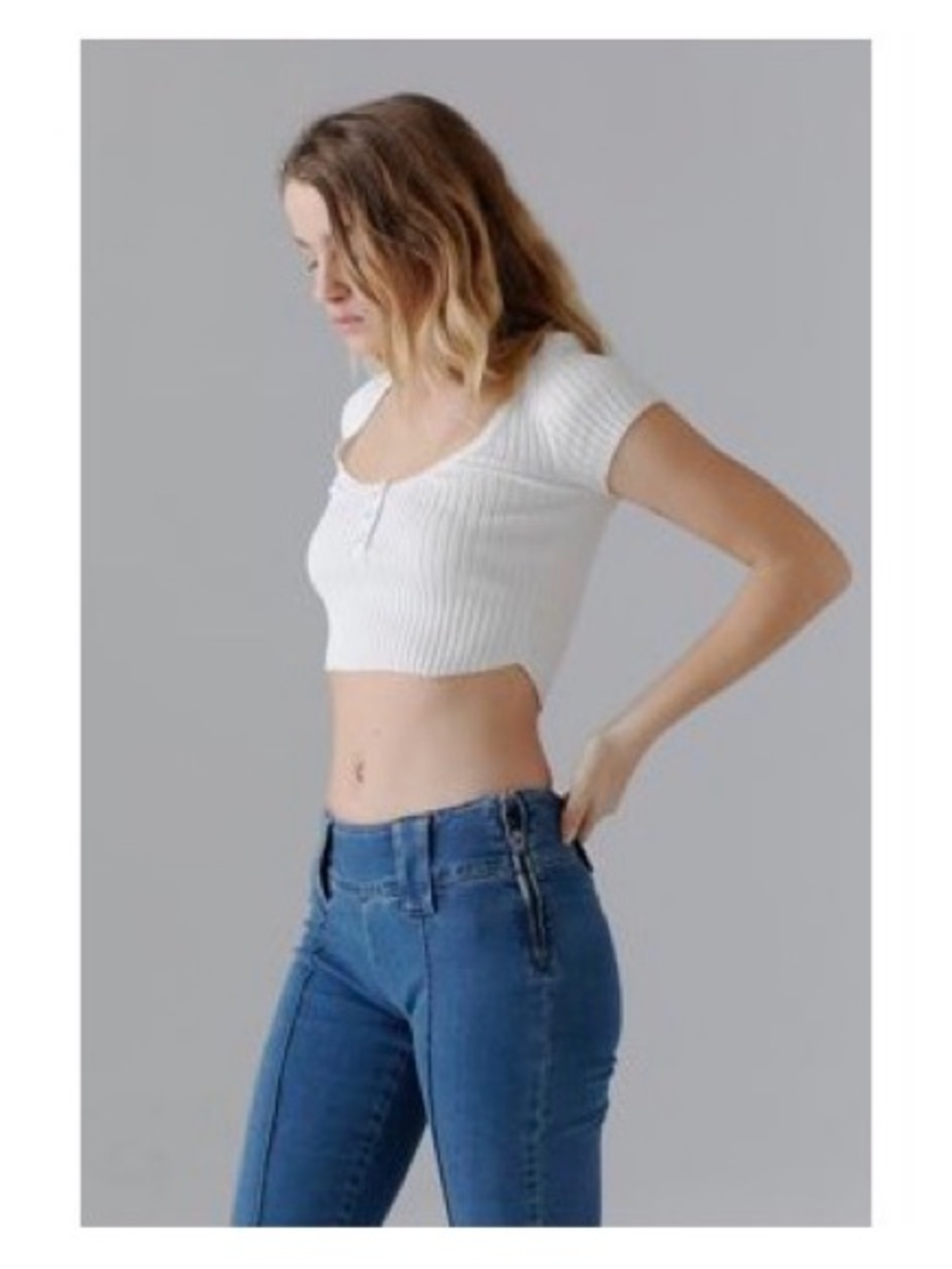 BDG Cream Ribbed Crop Top